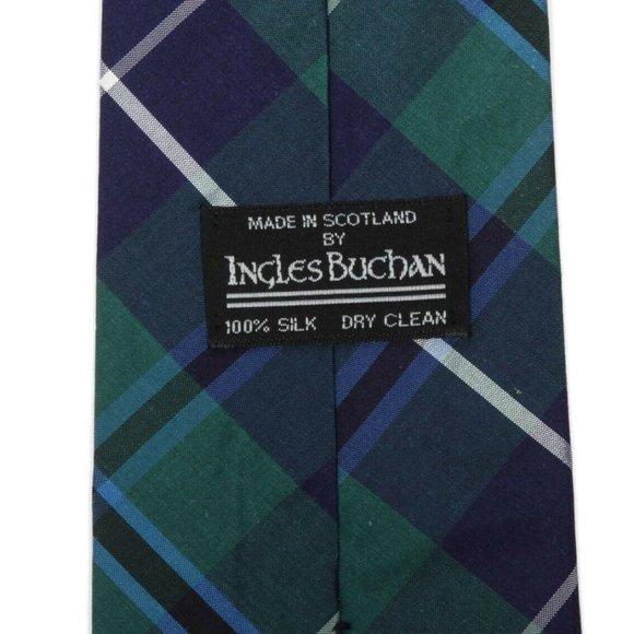 INGLES BUCHAN Plaid Blue Green Scotland Tartan Men's Silk Neck Tie - Picture 3 of 3
